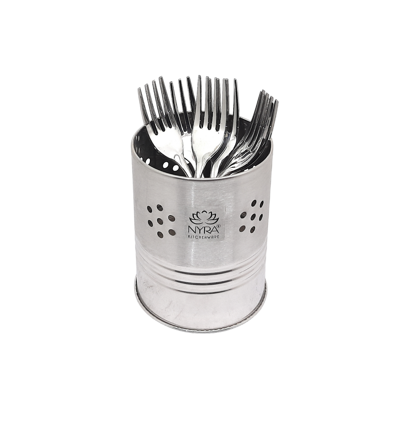 Stainless Steel Round Hole Cutlery Holder/Spoon Holder, Pen Holder, Brush Stand (Round) | Glossy Finish