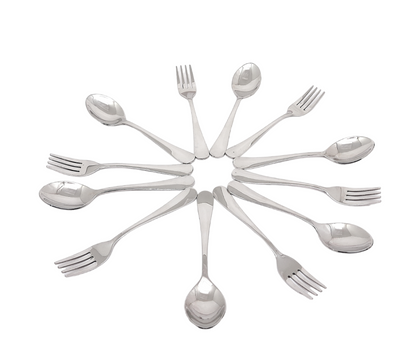 Cutlery Set of 12 Stainless Steel Spoons - 6 & Forks - 6 | 100% Food-Grade, Non Toxic, Anti-Rust, Dishwasher Safe |