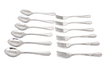 Cutlery Set of 12 Stainless Steel Spoons - 6 & Forks - 6 | 100% Food-Grade, Non Toxic, Anti-Rust, Dishwasher Safe |