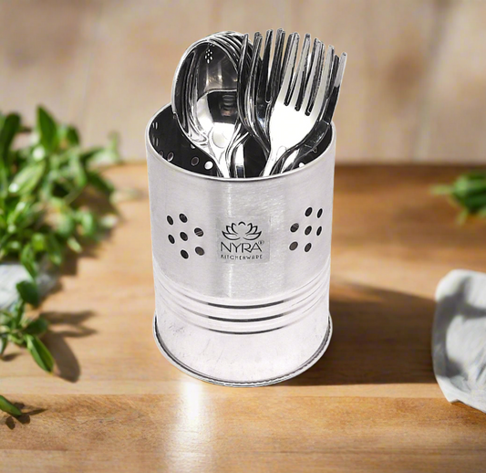 Stainless Steel Round Cutlery Holder/Spoon Holder - Glossy Finish Brush/Pen Holder