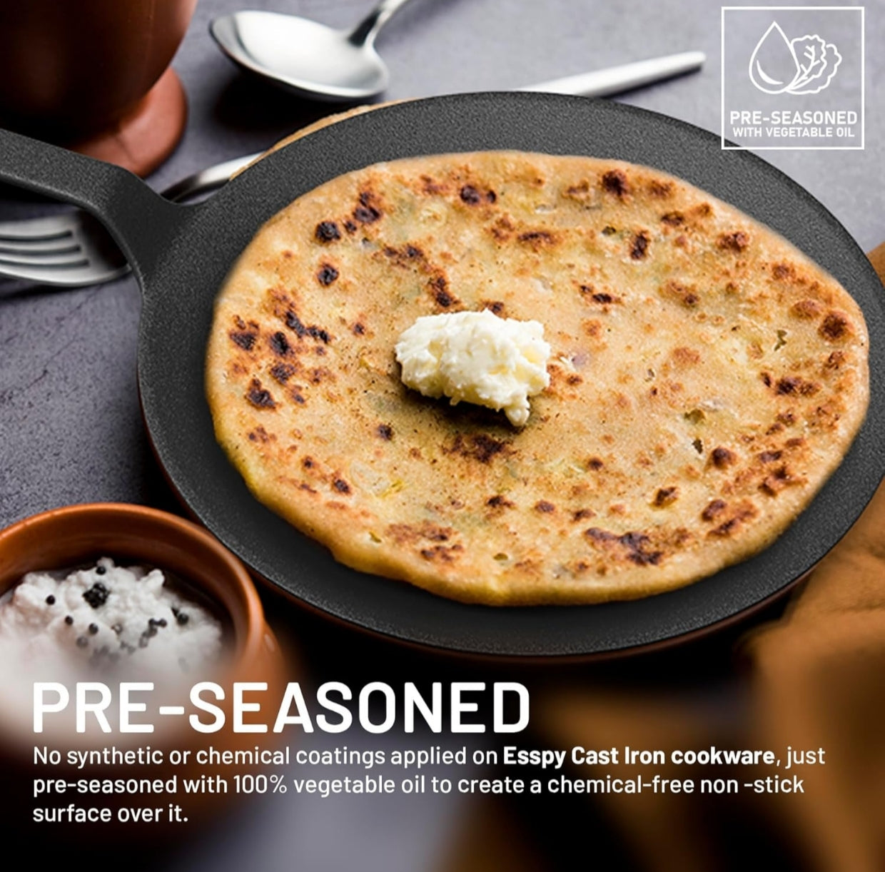 Pre-Seasoned Cast Iron Roti/Chapatti Tawa with Handle