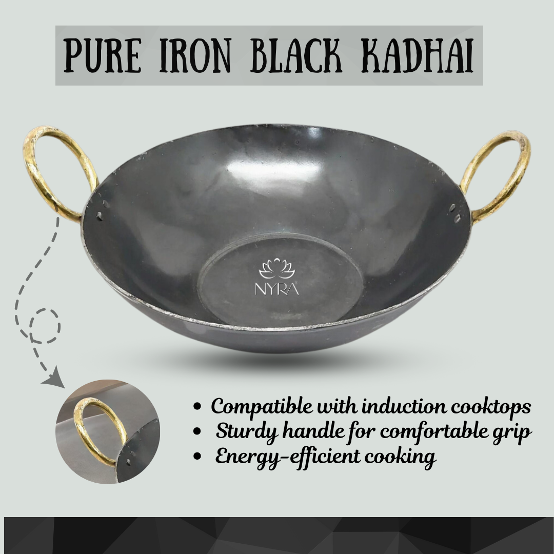 Pure Traditional Black Iron Kadhai | Induction Wok - 3 Sizes