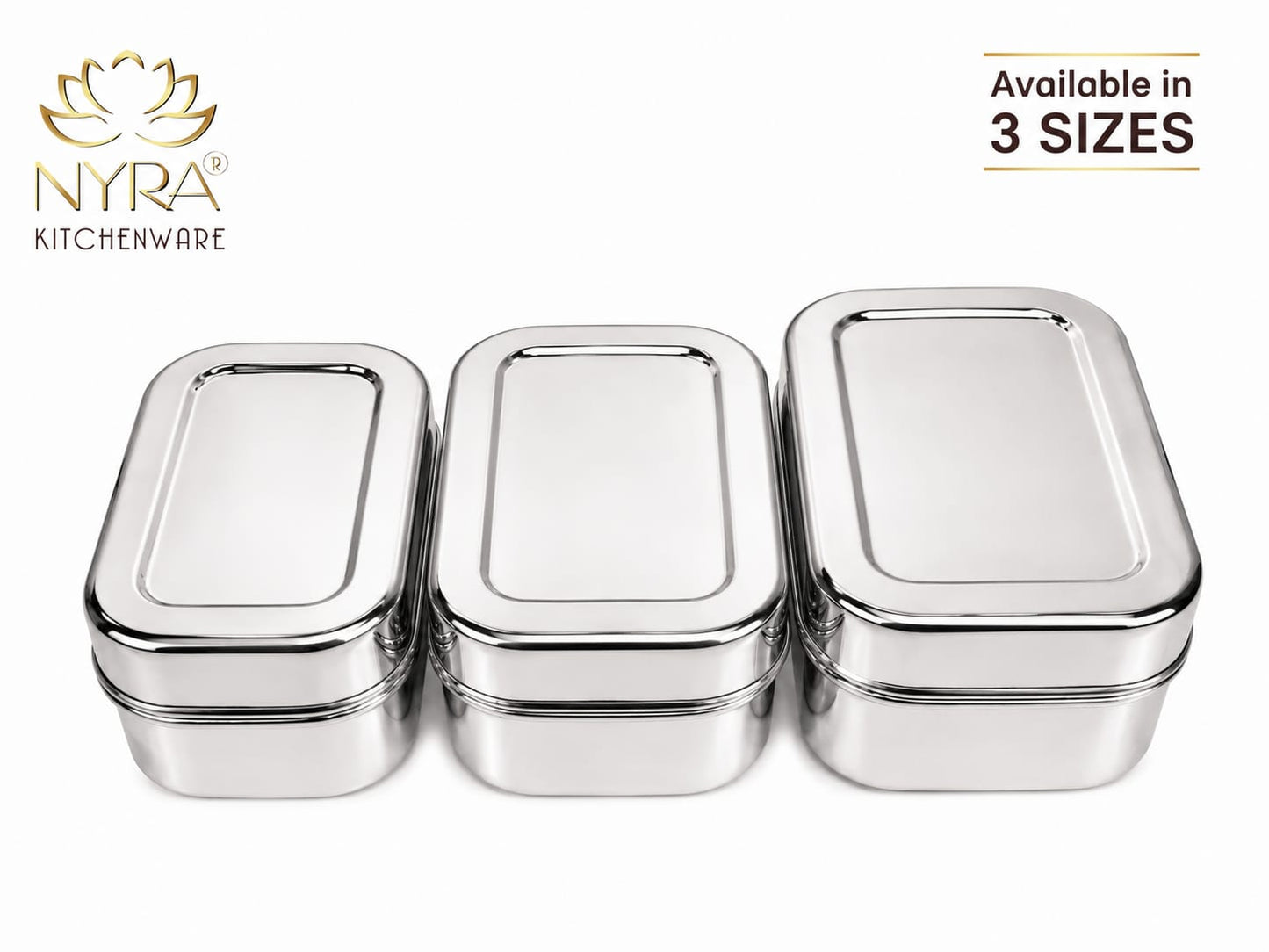 Stainless Steel Mini Rectangle Storage Box/Containers With Lid – Set of 3 Pcs