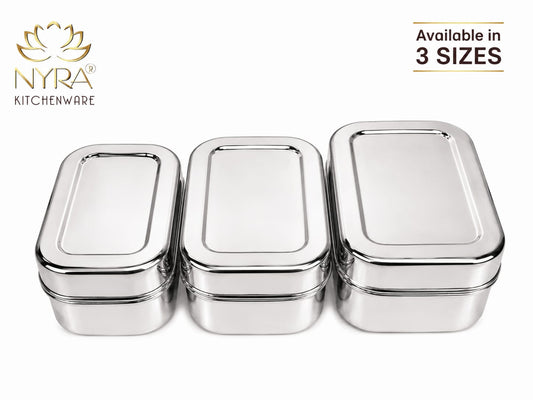 Stainless Steel Mini Rectangle Storage Box/Containers With Lid – Set of 3 Pcs