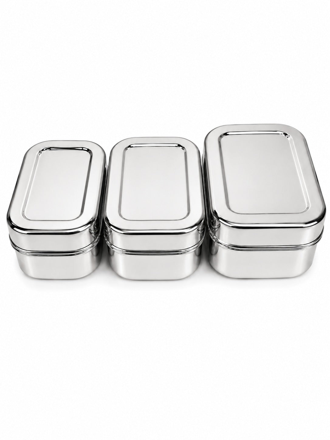 Stainless Steel Mini Rectangle Storage Box/Containers With Lid – Set of 3 Pcs