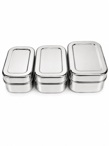 Stainless Steel Mini Rectangle Storage Box/Containers With Lid – Set of 3 Pcs