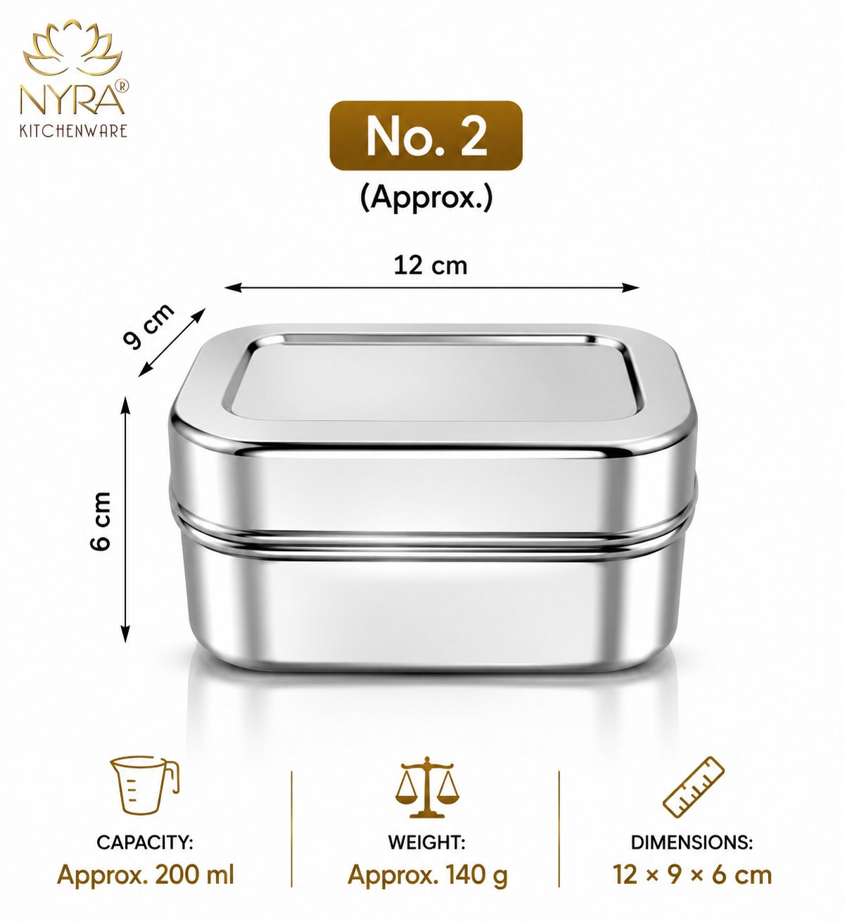 Stainless Steel Mini Rectangle Storage Box/Containers With Lid – Set of 3 Pcs