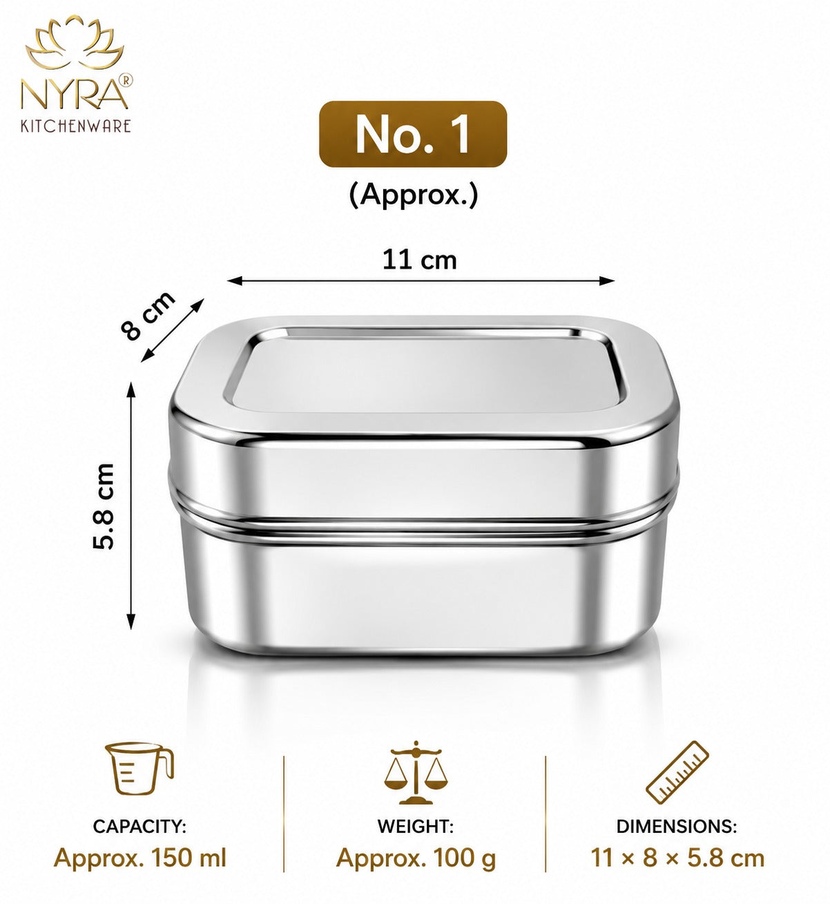 Stainless Steel Mini Rectangle Storage Box/Containers With Lid – Set of 3 Pcs