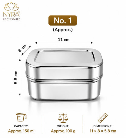 Stainless Steel Mini Rectangle Storage Box/Containers With Lid – Set of 3 Pcs