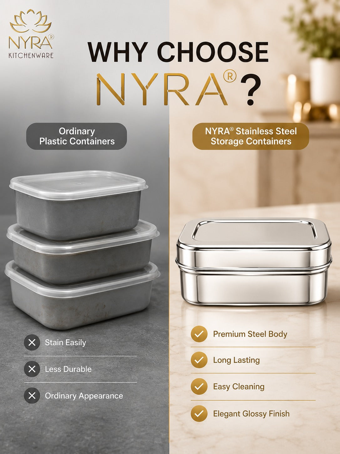 Stainless Steel Mini Rectangle Storage Box/Containers With Lid – Set of 3 Pcs
