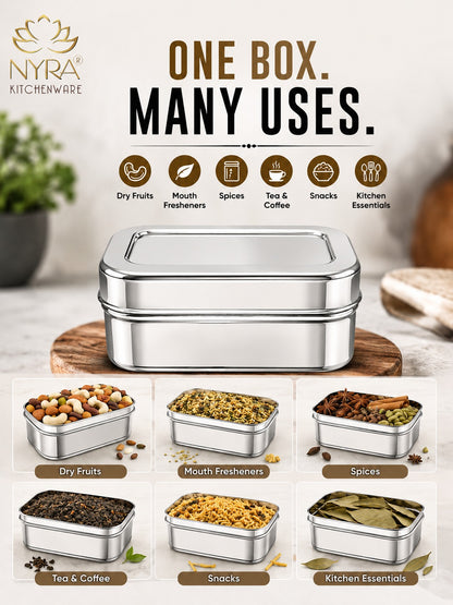 Stainless Steel Mini Rectangle Storage Box/Containers With Lid – Set of 3 Pcs