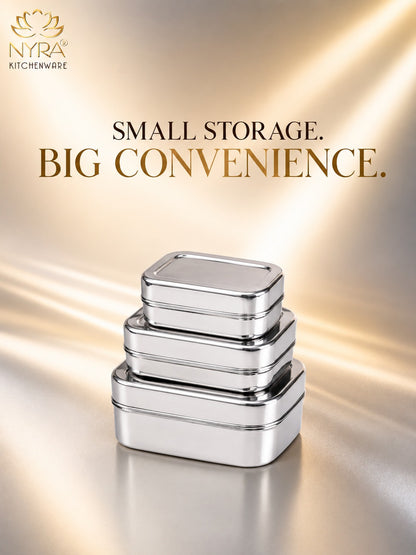 Stainless Steel Mini Rectangle Storage Box/Containers With Lid – Set of 3 Pcs