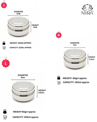 Stainless Steel Round Dibbi/Box set of 3pcs | Multipurpose Mini Storage Containers for Kitchen & Home