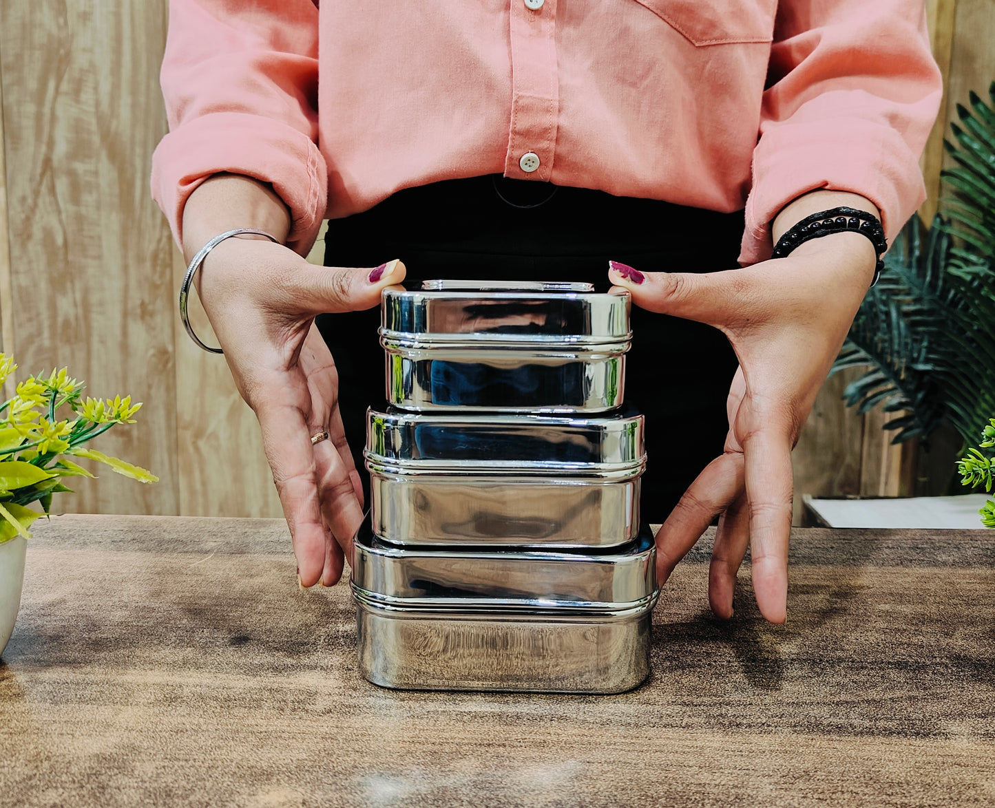 Stainless Steel Mini Rectangle Storage Box/Containers With Lid – Set of 3 Pcs