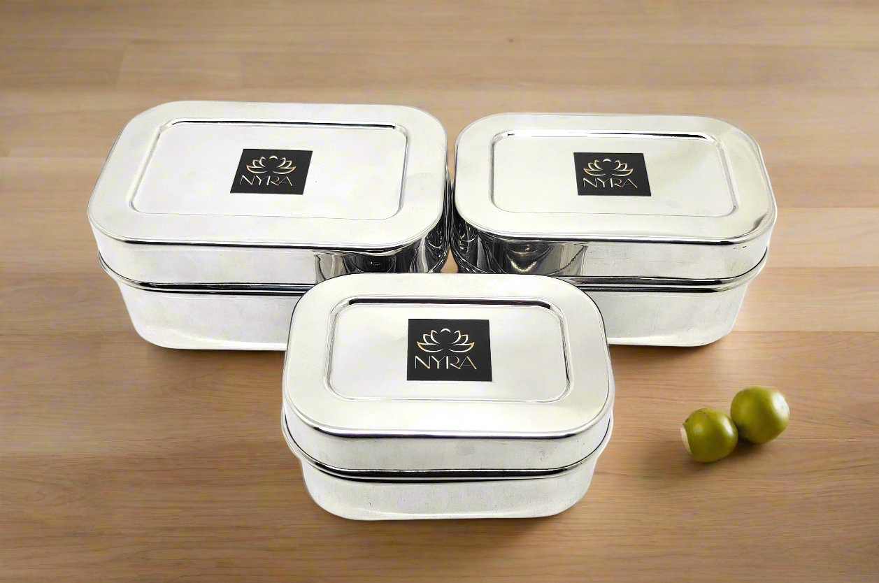 Stainless Steel Mini Rectangle Storage Box/Containers With Lid – Set of 3 Pcs