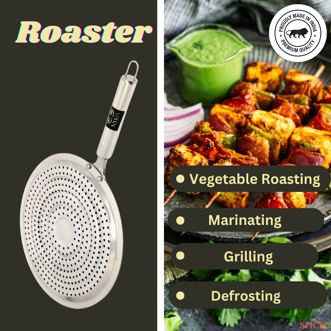 Stainless Steel Roaster with tong for roasting paneer,chapati etc