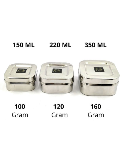 Stainless Steel Mini Rectangle Storage Box/Containers With Lid – Set of 3 Pcs