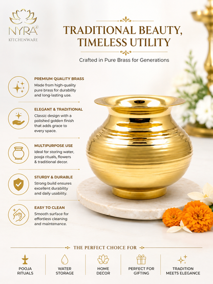 Pure Brass Kalash | Peetal Lota - Avaiable in 3 sizes