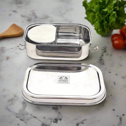Stainless Steel Rectangular Lunch Box | Leak-Proof Tiffin with Inner Container & Locking Clip