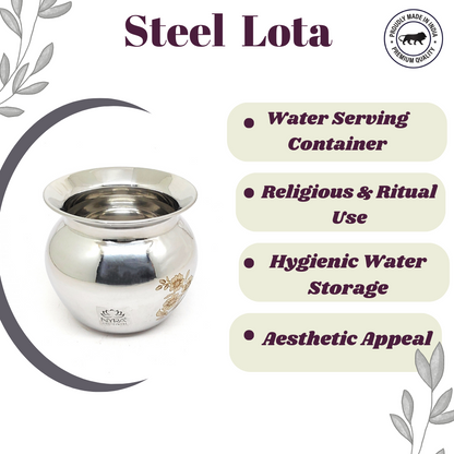 Stainless Steel laser printed lota/kalash multipurpose