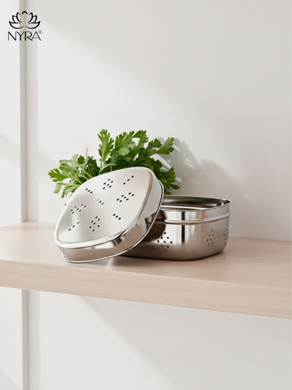 Stainless Steel Square Coriander Storage Container -  3 Size