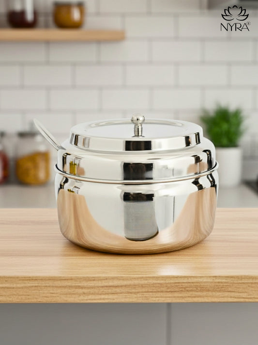 Stainless Steel Ghee/0il Pot Storage Container with Spoon
