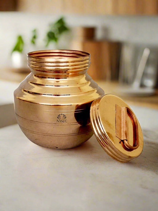 Pure Copper Gangajali with Lid | Traditional Kalash for Pooja, Hawan, and Religious Use - Handmade Tamba Lota for Ganga Jal Storage