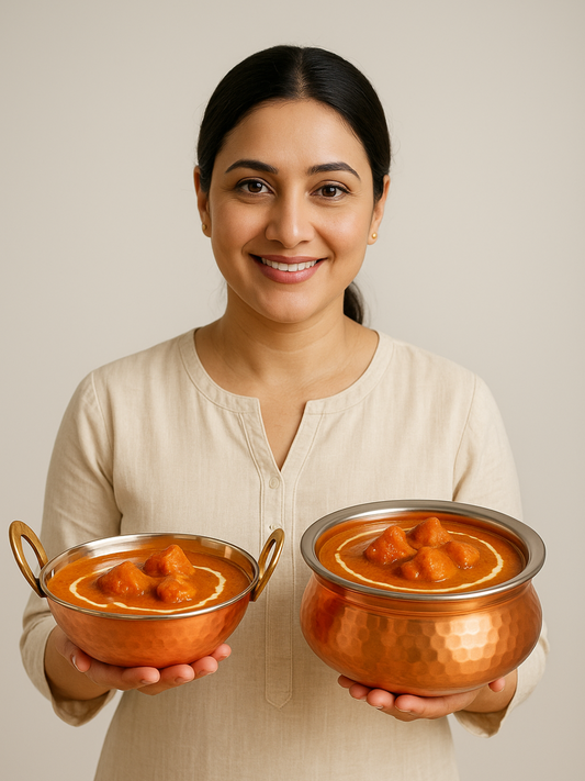 Premium Hammered Copper Handi & Kadhai Set | Traditional Serveware with Stainless Steel Inside