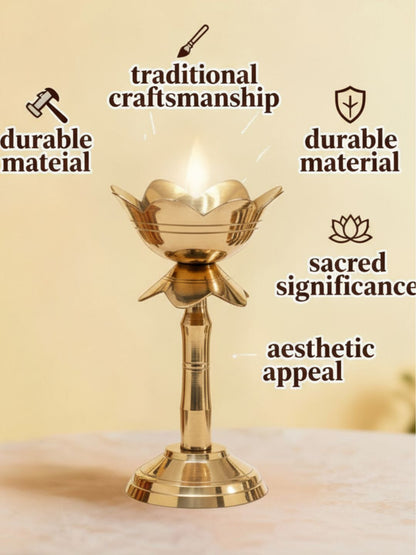 Brass Lotus Kamal Diya | Premium Handmade Akhand Oil Lamp - Pooja Brass Diya Stand