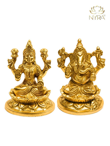 Brass Handmade Laxmi Ganesh Idol (3") | Peetal God Statue - Diwali Gift, Housewarming, Wedding & Corporate Gift |