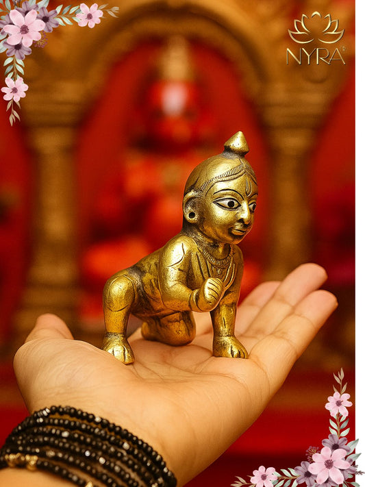 Brass Laddu Gopal Idol | Bal Gopal Krishna Murti for Home Temple & Pooja | Thakur Ji Baby Krishna Statue