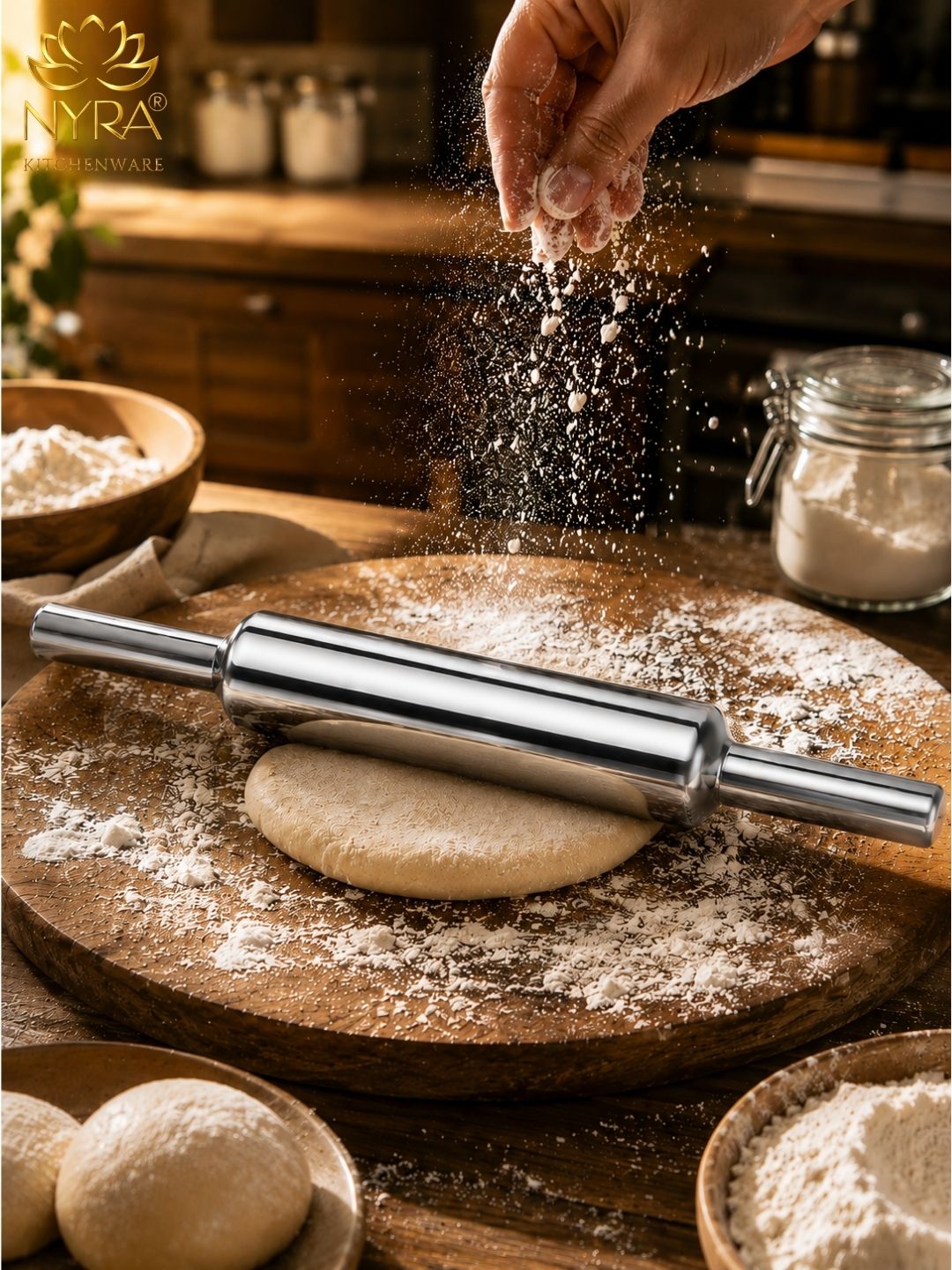 Stainless Steel Chapati Roller Pin - Durable Belan for Perfectly Rolled Chapatis