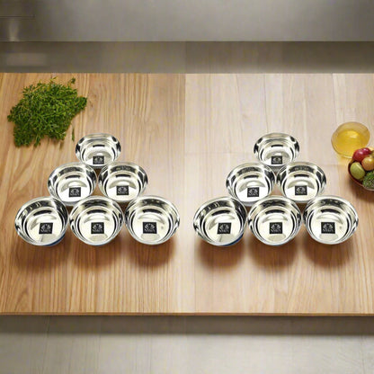 Stainless Steel Heavy Gauge Bowls Set | Glossy-finish Katori Set of 6/12pcs.