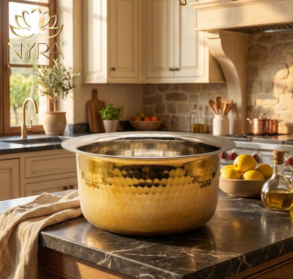 Traditional Brass Bhagona (Kalai Coated) | Heavy Peetal Cooking Pot with Tin-work