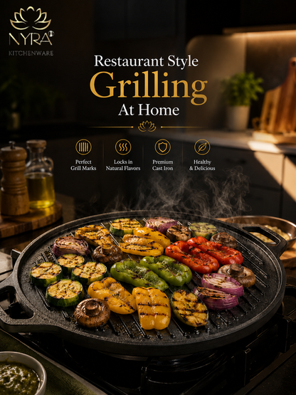 2-in-1 Cast Iron Dosa Tawa & Grill | Naturally Non-Stick, Induction & Gas Compatible