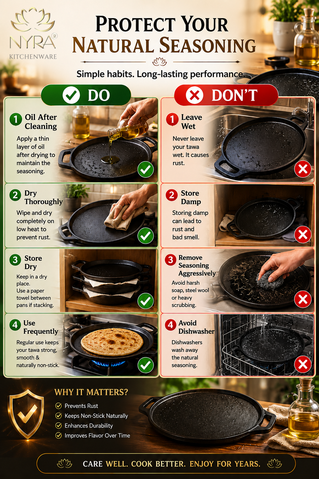 2-in-1 Cast Iron Dosa Tawa & Grill | Naturally Non-Stick, Induction & Gas Compatible