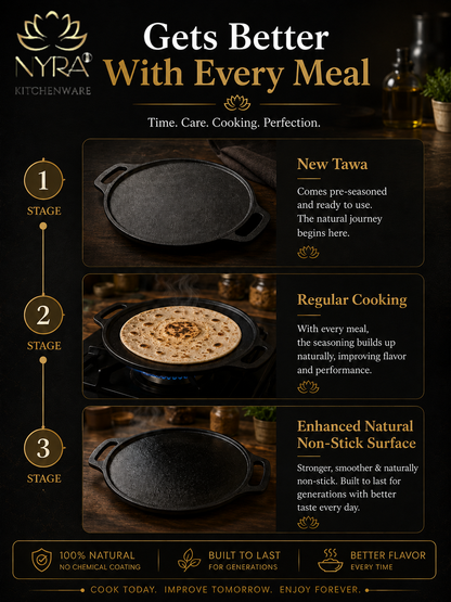 2-in-1 Cast Iron Dosa Tawa & Grill | Naturally Non-Stick, Induction & Gas Compatible