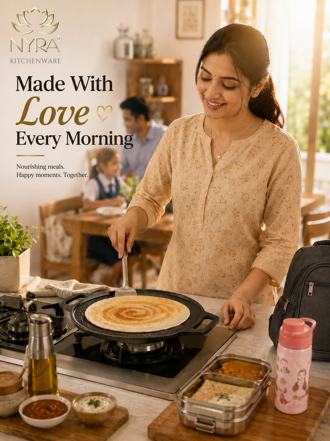 2-in-1 Cast Iron Dosa Tawa & Grill | Naturally Non-Stick, Induction & Gas Compatible