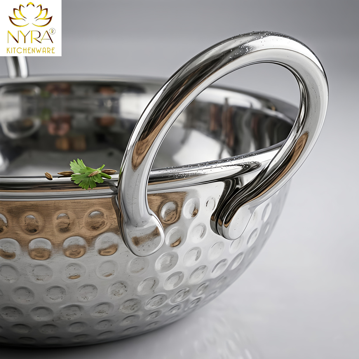 Stainless Steel Hammered Finish Kadhai with Handles – Premium Serveware Set