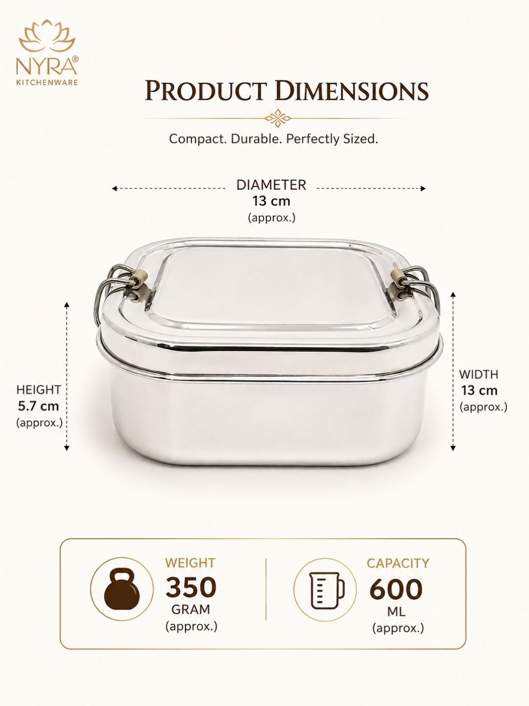 Stainless steel Double Decker tiffin box | Square Shaped with clip lid | Airtight Leakproof