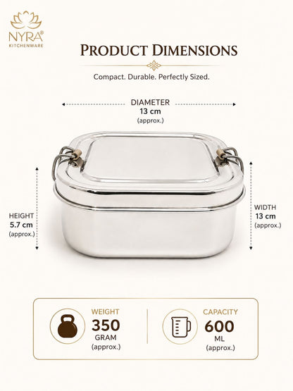 Stainless steel Double Decker tiffin box | Square Shaped with clip lid | Airtight Leakproof