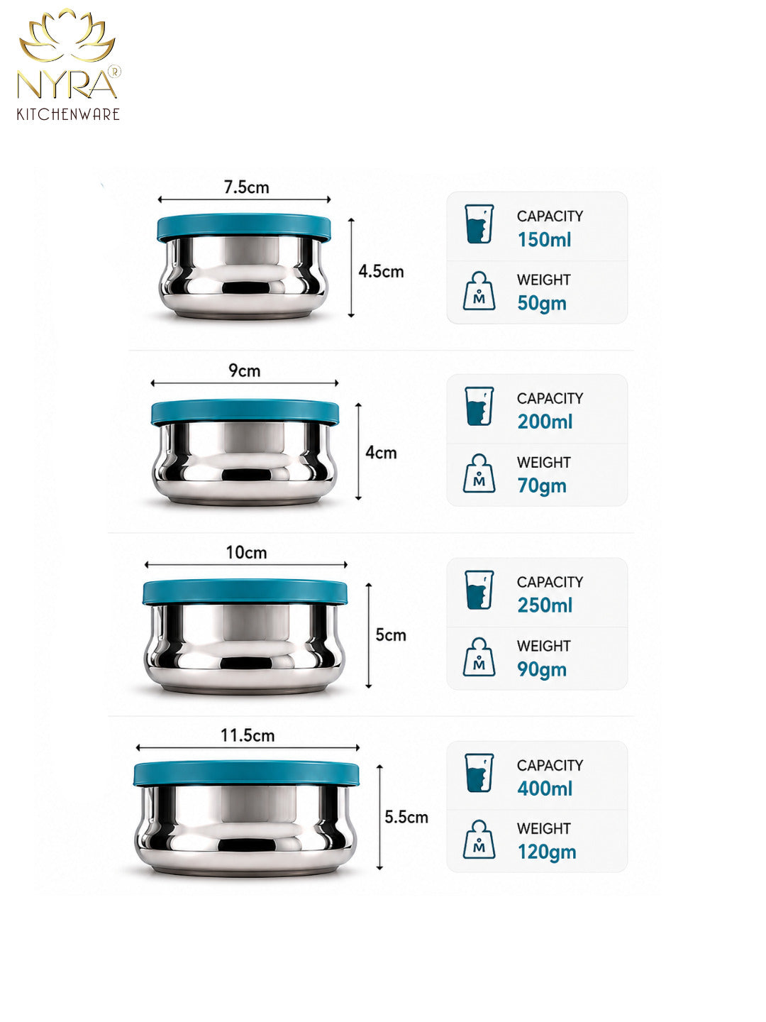 Premium Stainless Steel Food Storage Container - set of 4