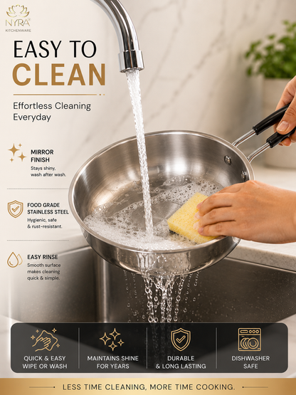 Triply Stainless Steel Fry Pan with Heat-Resistant PVC Handle | Heavy Gauge Food Grade Tri-Ply Cookware | Induction & Gas Compatible