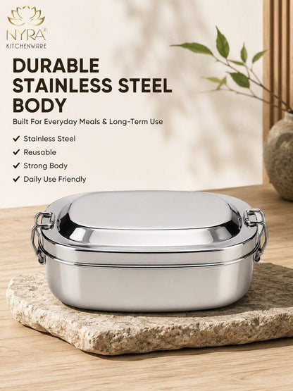 Stainless Steel Lunch Box for School & Office | Glossy Steel Tiffin Box with Double Decker Separator | Durable Food Storage Container for Kids & Adults