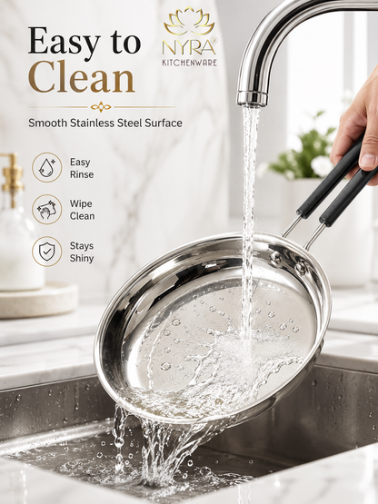 Stainless Steel Fry Pan with Riveted PVC Handle - 3 sizes