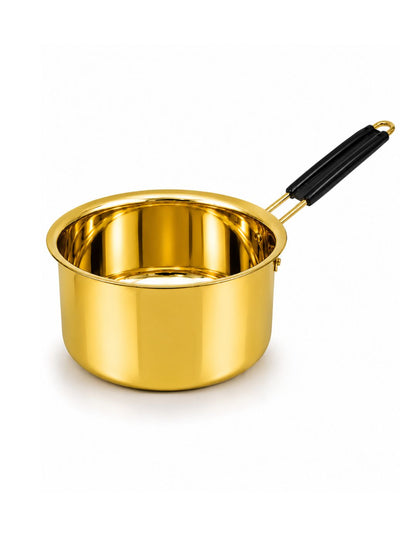 Pure Brass Saucepan - Thick Gauge Body, Ergonomic Heat‑Resistant Black Handle, Gas Stove Compatible | Traditional Indian Cookware