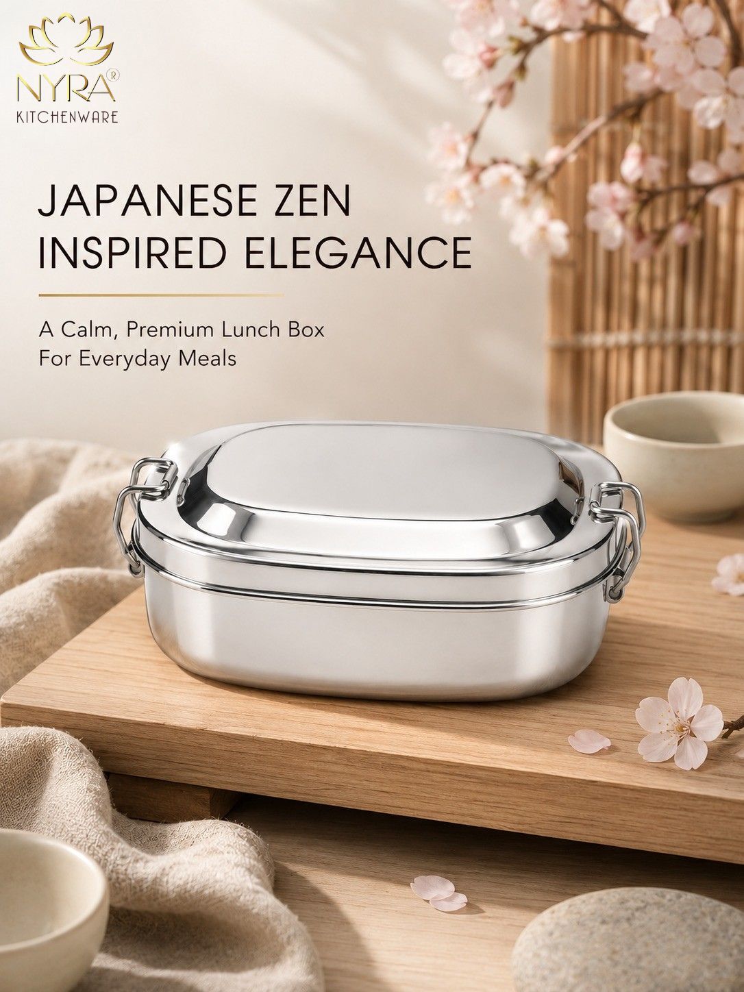 Stainless Steel Lunch Box for School & Office | Glossy Steel Tiffin Box with Double Decker Separator | Durable Food Storage Container for Kids & Adults