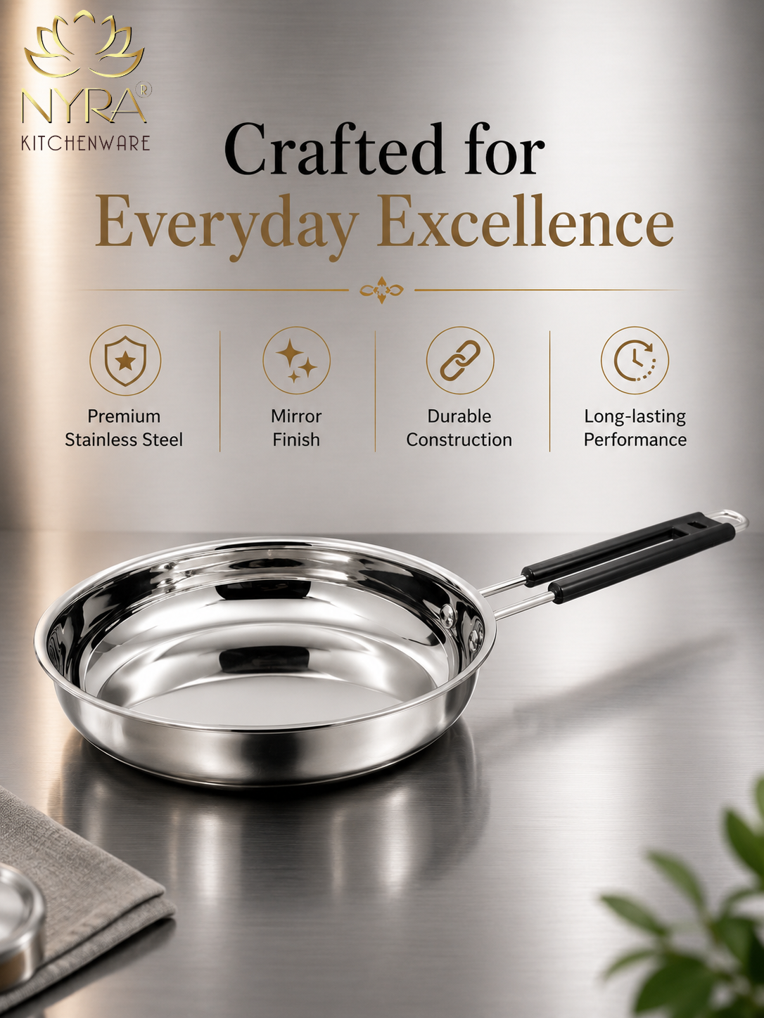 Stainless Steel Fry Pan with Riveted PVC Handle - 3 sizes