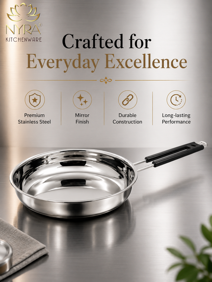 Stainless Steel Fry Pan with Riveted PVC Handle - 3 sizes