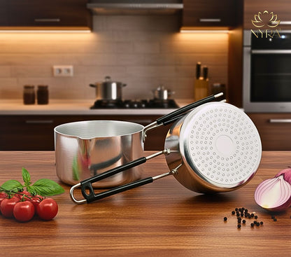 Aluminum Induction Sauce Pan with Steel Lid, Riveted PVC Handle & Swivel Hook